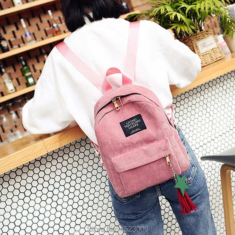 Женский дорожный рюкзак холщовые школьные сумки с кисточками вместительный