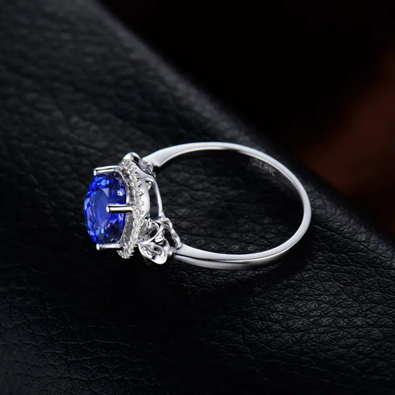 LOVERJEWELRY обручение Овальный 7x8 мм натуральный алмаз танзанит кольцо 18kt Белое золото подлинный драгоценный камень ювелирные изделия для любимой жены подарок