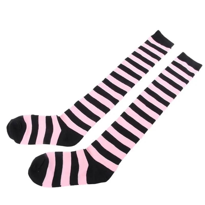 Pink Женские гольфы выше колена для девочек; длинные гольфы в полоску; 11 цветов - Цвет: Pink