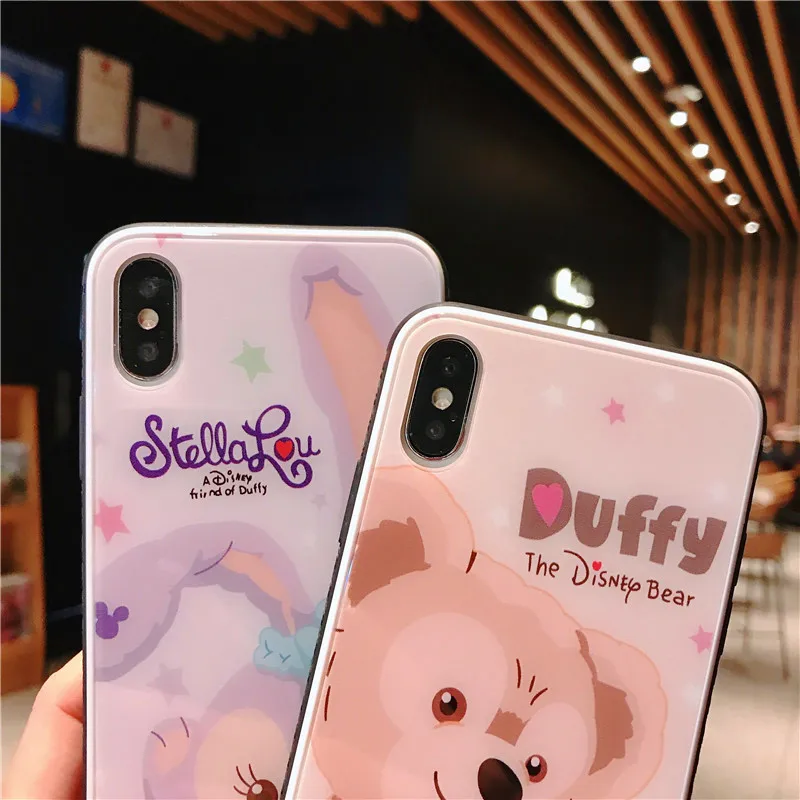Cartoon Duffy Bear Stellalou high quality Toughened glass Case For iPhone 6 7 8plus XSMax XR 11 11pro skid resistance Phone case |
