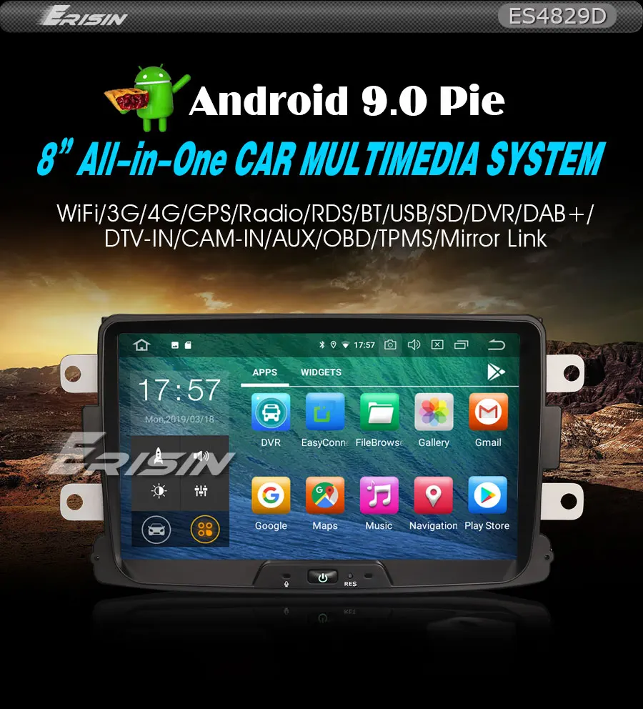 Erisin ES4829D " Android 9,0 Авторадио gps DAB для Renault Dacia Duster Logan Sandero Dokker Lodgy