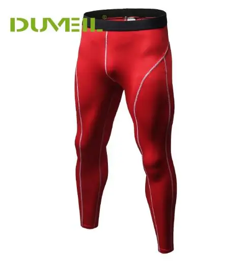 DUVEIL PRO облегающие мужские брюки для бега, быстросохнущие брюки, мужские компрессионные штаны с принтом, спортивные облегающие тренировочные брюки - Цвет: Red