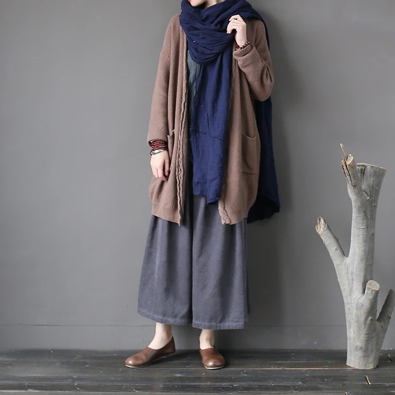 Johnature Autumn Women Casual Cardigan Sweater Coat 2019 New Long Sleeve Knitted Cotton Pockets Loose Quality |