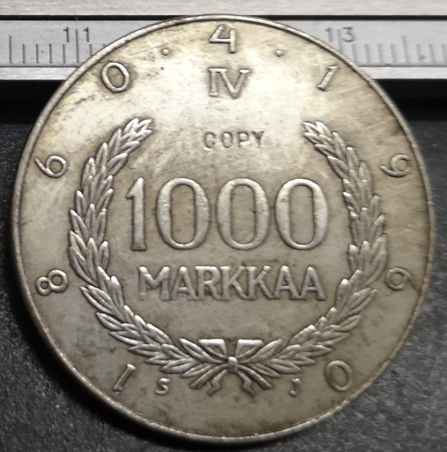 1960 Финляндия 1000 Markkaa snellman Посеребренная копия редкая монета