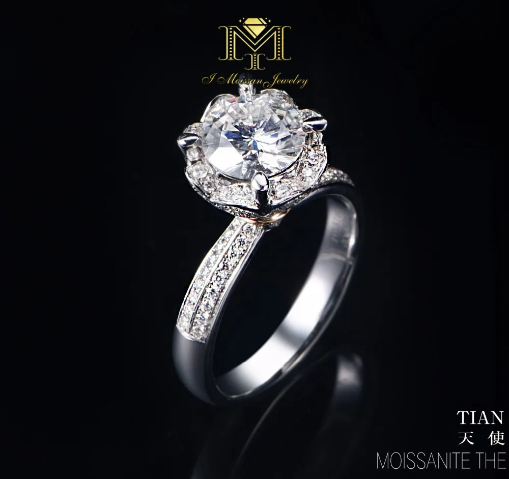IMOISSAN Solid 18K White Gold Moissanite Vintage Ring 1.5CT Engagement Test Positive Moissanites Wedding Jewelry For Women | Украшения и