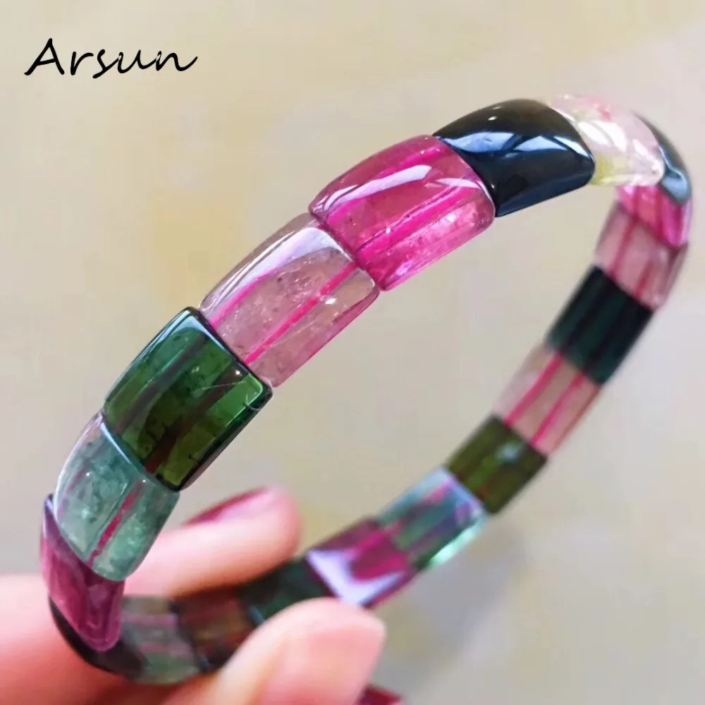 Wholesale Natural Tourmaline Stone Bracelet Women Fine Jewelry Pink and Green Color High Quality Free Shipping | Украшения и