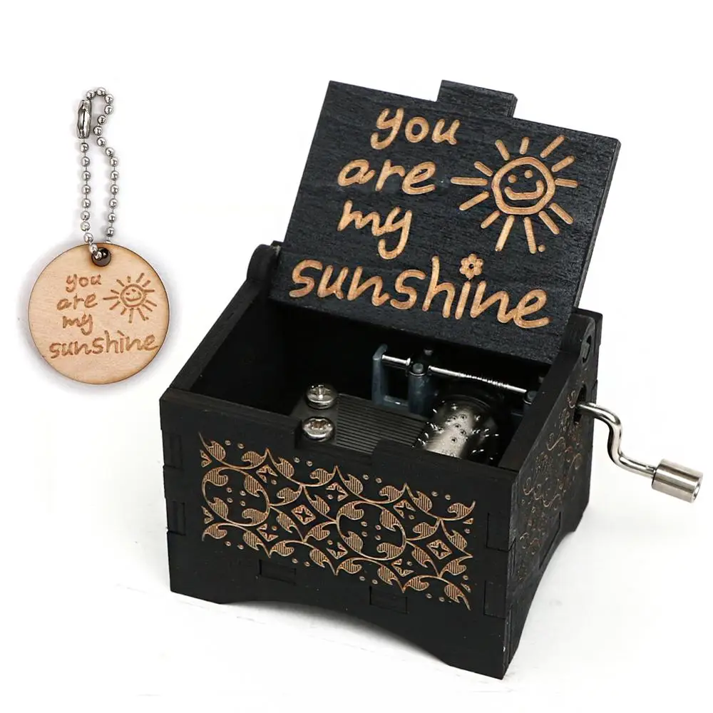 Античная резная рукоятка деревянная You Are My Sunshine черная музыкальная шкатулка Рождественский подарок на день Святого Валентина подарок на день рождения