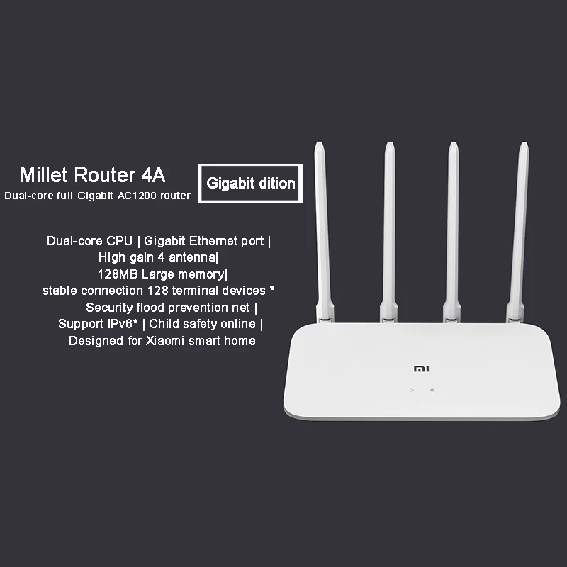 Xiaomi Mi Router 4A гигабитная версия 2,4 ГГц 5 ГГц 128 ГБ ОЗУ DDR3 двухъядерный процессор 1167 Мбит/с гигабитный Ethernet порт Поддержка cv6