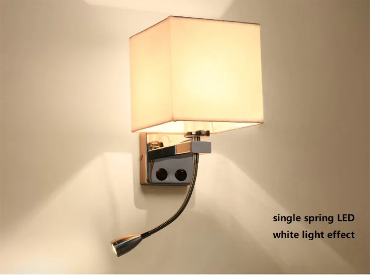 white single head 2 в 1 E27 90-260 V светодиодный ткань настенные бра с Спальня прикроватная Регулируемая лампа для чтения 360 градусов вращения настенный светильник - Цвет абажура: white single head