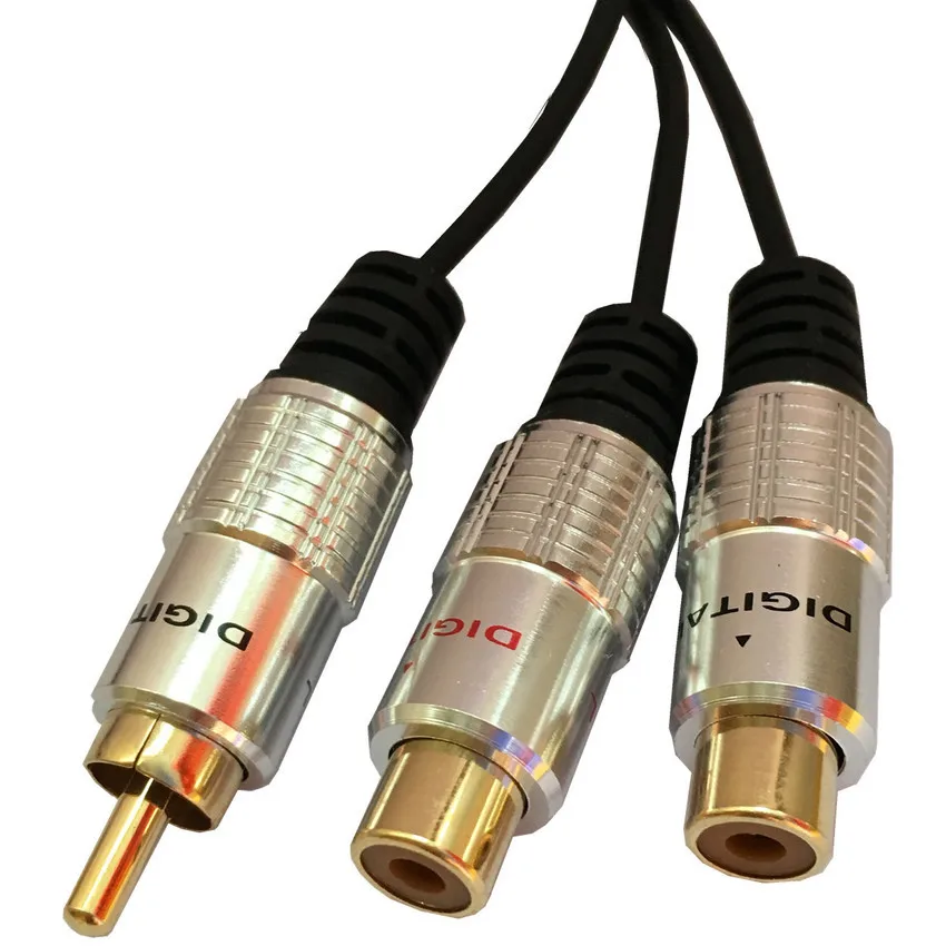 Оптовая продажа 100 шт./упак. позолоченный 1 RCA штекер-2 гнездовой разветвитель