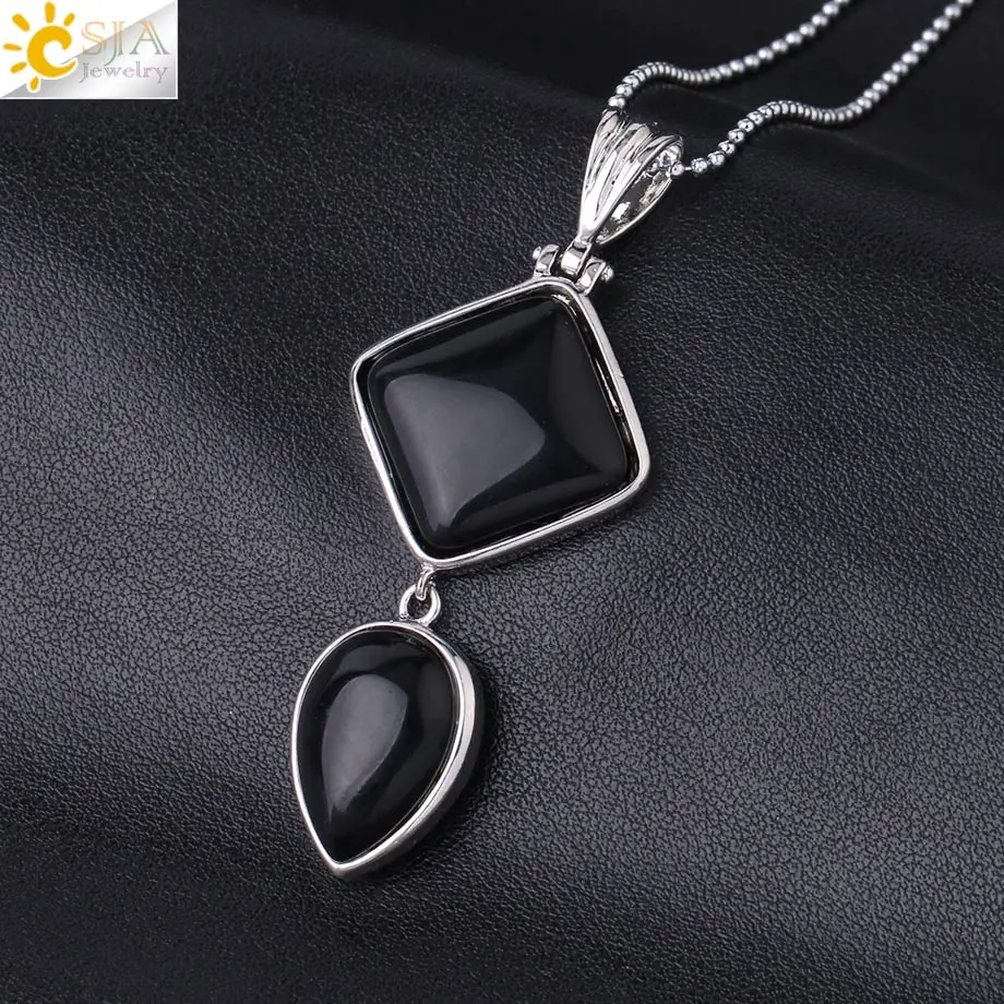 Black Onyx CSJA, женские трендовые натуральные кварцевые подвески в форме капель воды, ожерелье, квадратные целебные камни, геометрические модные ювелирные изделия, мужское ожерелье s F815 - Окраска металла: Black Onyx
