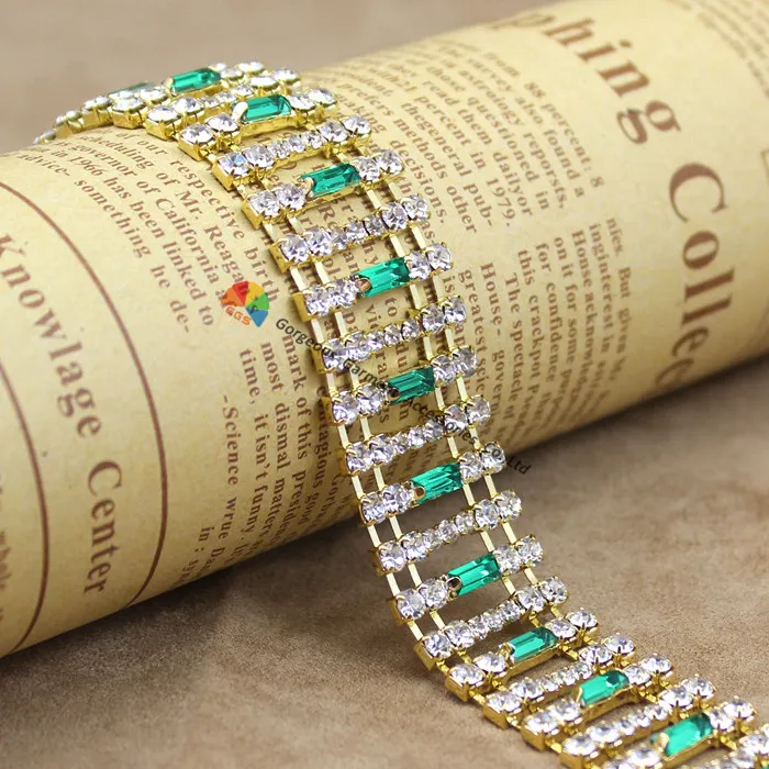 Emerald in Gold 1 ярд, 20 мм, 8 цветов, багеты, Чешские кристаллы, цепочка, стразы, для костюма, золотой, серебряный, набор, лошадь, browband, аксессуары для DIY - Цвет: Emerald in Gold
