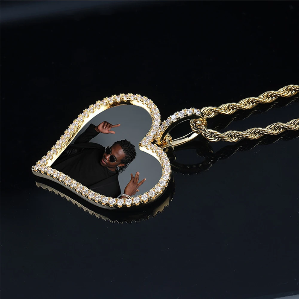 Индивидуальный заказ фото сердце медальоны Iced Out CZ кулон ожерелье с 3 мм канат цепь золото серебро розовое золото мужские хип хоп ювелирные изделия