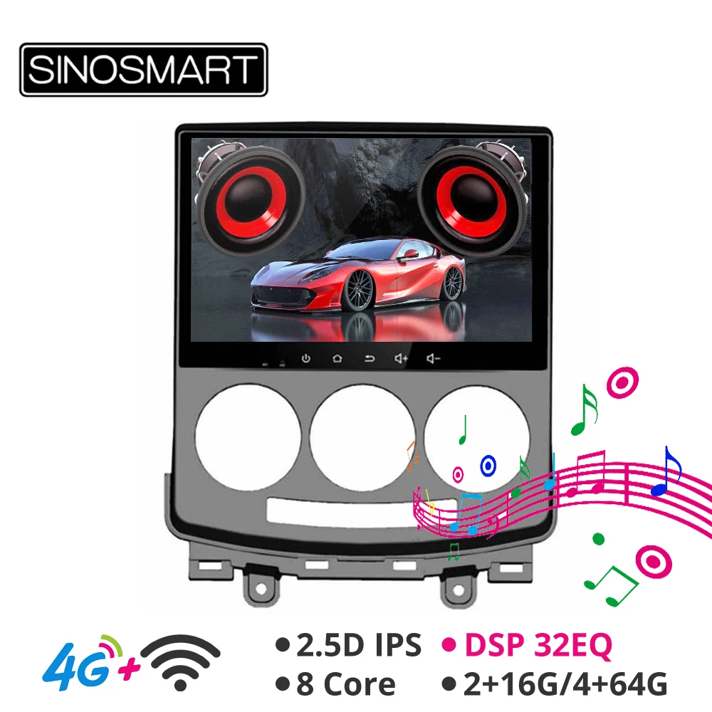 Sinosmart Andriod 8,1 автомобильный радиоприемник с навигацией GPS для Mazda 5 2004-2010 поддержка BOSE 2din 2.5D ips/QLED экран