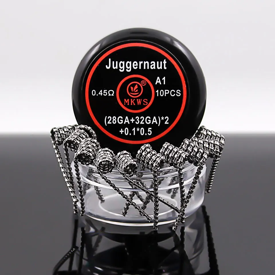 Готовые катушки MKWS Juggernaut A1 SS316L 10 шт. 28GA + 32GA 0 45 Ом 3 готовые для RDA RBA RTA вейп
