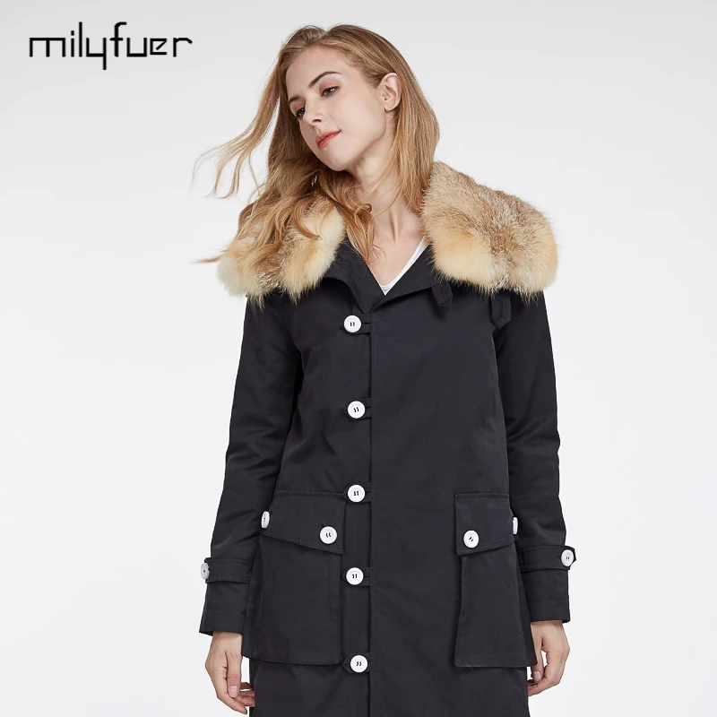 Milyfuer Длинные зимняя куртка Для женщин натуральный красный Фокс меховой воротник