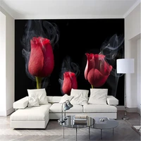 custom modern 3d photo non woven wallpaper romantic smoke red rose living room bedroom tv background wall paper home decor