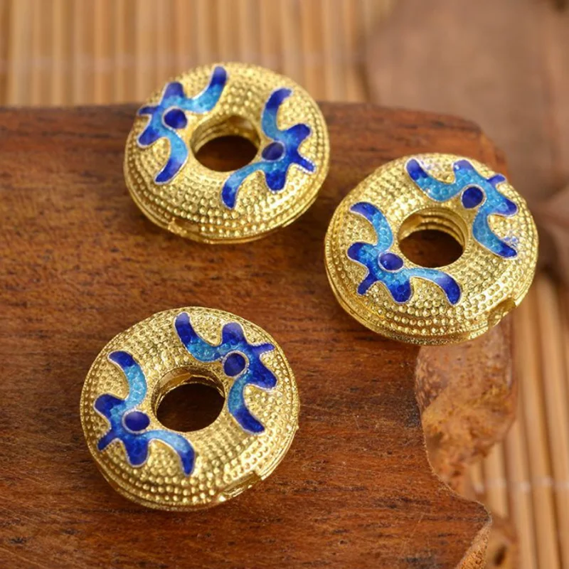 Синие Бусины из позолоченной меди разделительные бусины золотого цвета в