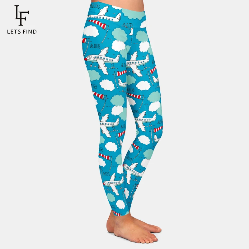 LETSFIND Women High Waist Workout Leggings Fashion  3D Plane Digital Printing Soft and Slim Sporting Fitness Leggings