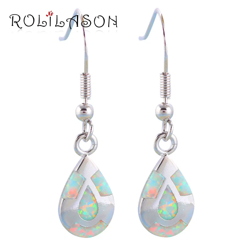 

ROLILASON 2017 New Arrival Trendy Blue Fire Opal Silver stamped Drop Earrings Fashion Opal Jewelry OES654 for Lover Gift