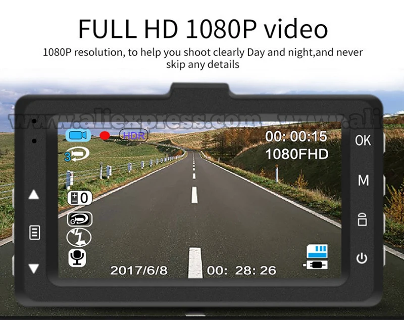 Автомобильный видеорегистратор Full HD 1080P DVR с углом обзора 170 градусов, видеорегистратор с функцией ночного видения