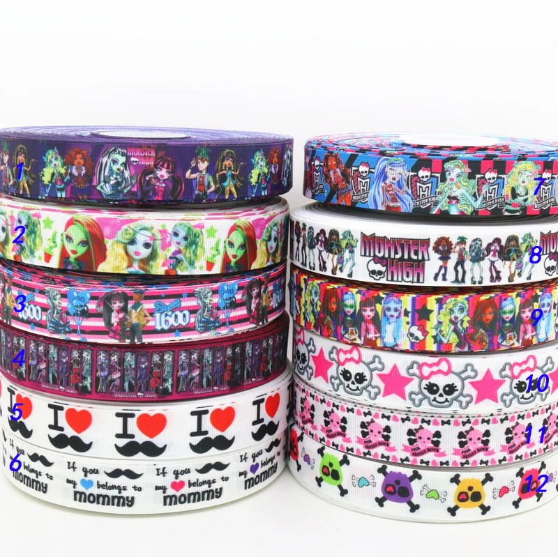 7/8 '' монстр Череп Письмо Печатные Grosgrain ленты hairbow головные уборы украшение партии DIY OEM 22 мм S27