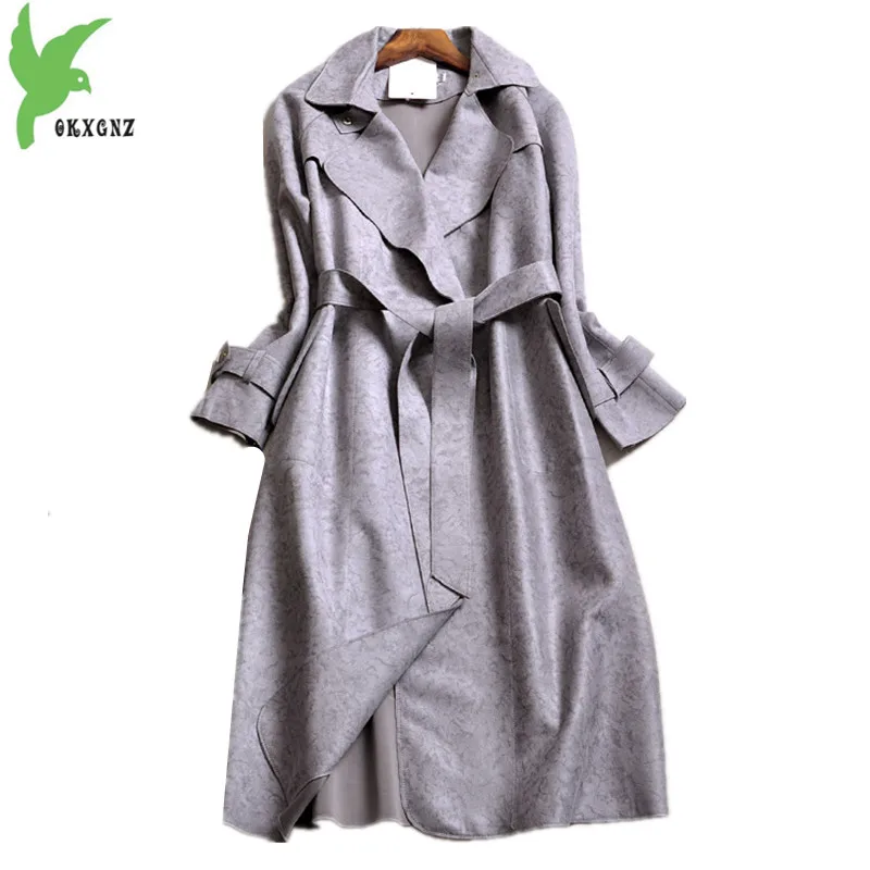 Новинка Осень Зима Женское замшевое пальто Европейская мода Длинная ветровка