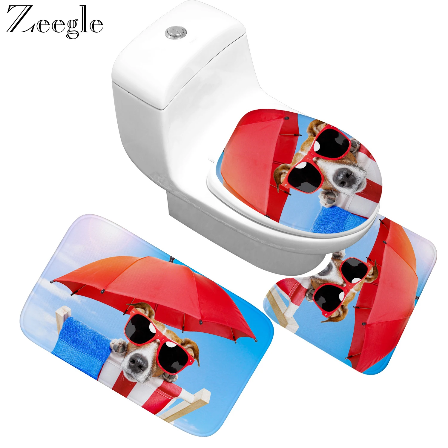 

Zeegle Dog Printed Bath Mat for Bathroom Flannel Non Slip Toilet Carpet Shower Room Mats Absorbent Bathroom Foot Mats