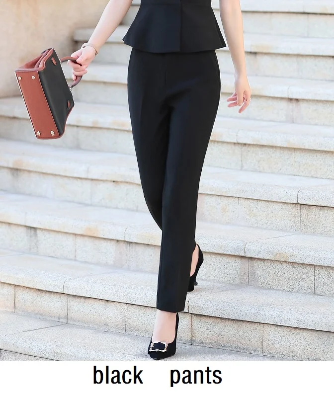 black pants Женские костюмы тонкий летний короткий рукав короткая куртка брюки 2 шт набор OL формальные женские брючные костюмы женский комплект костюмы 8851 - Цвет: black pants