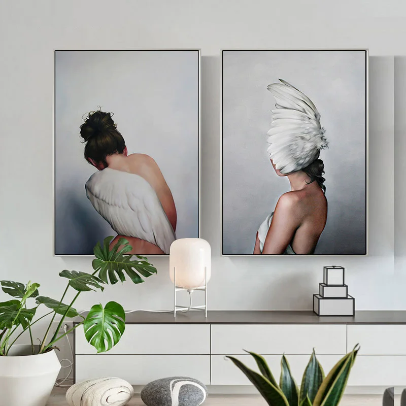 

Abstract Feather Girl Wall Art Canvas Painting Modern Nordic Poster Wall Pictures For Living Room Posters And Prints Unframed