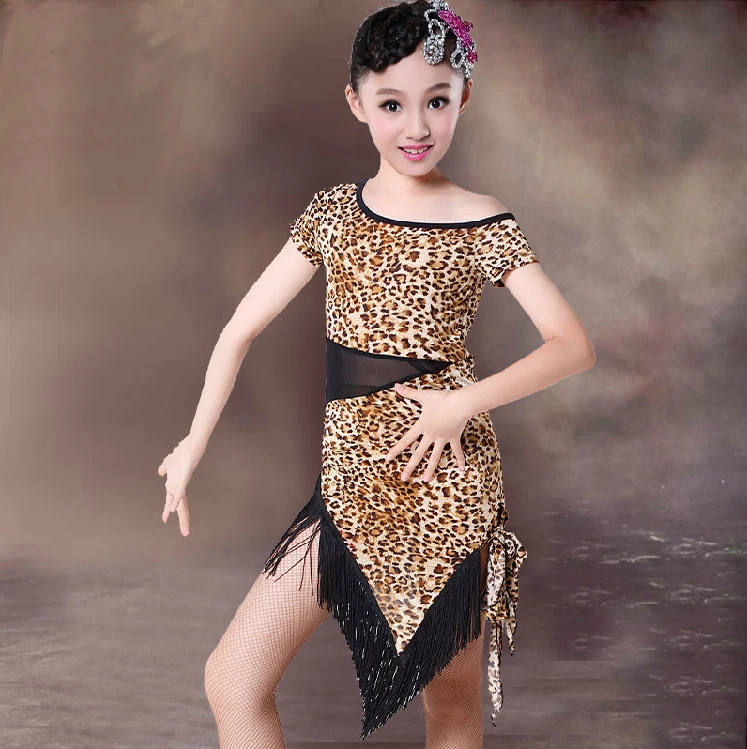 Детское платье для латиноамериканских танцев с леопардовым принтом|tango costume|children