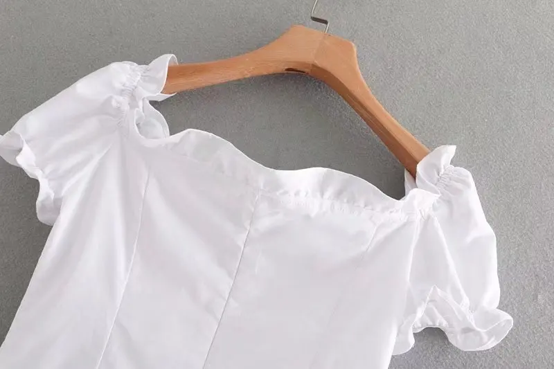 2018 Для женщин винтажные на шнуровке Белый бинт blusas дамы сладкий puff рубашка с