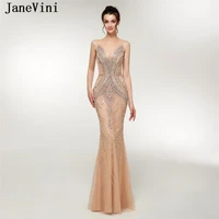 janevini luxury beading tulle long bridesmaid dresses 2018 sexy mermaid illusion back floor length pageant prom gowns damigelle