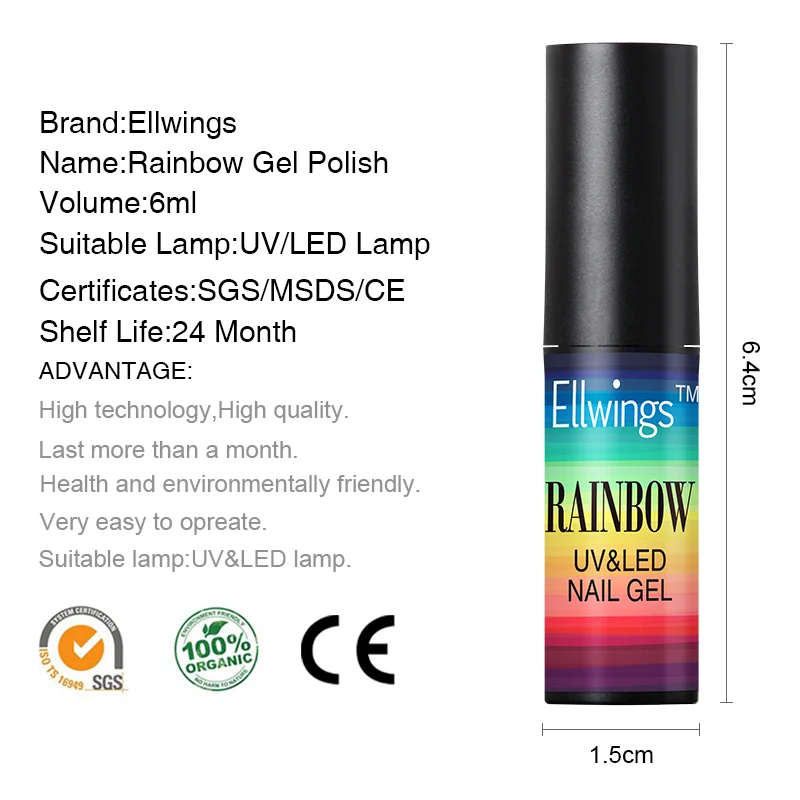 Ellwings 1 шт. неоновый Цвет УФ гель Лаки для ногтей Soak Off длительный лак полу