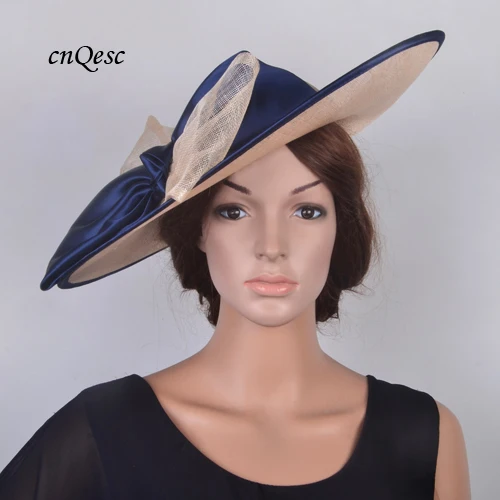 BEIGE NAVY Дизайн бежевый/темно X большая блюдце hatinator Sinamay База чародей Свадебная шляпка с большим бантом для Кентукки Дерби, гонки - Цвет: BEIGE NAVY