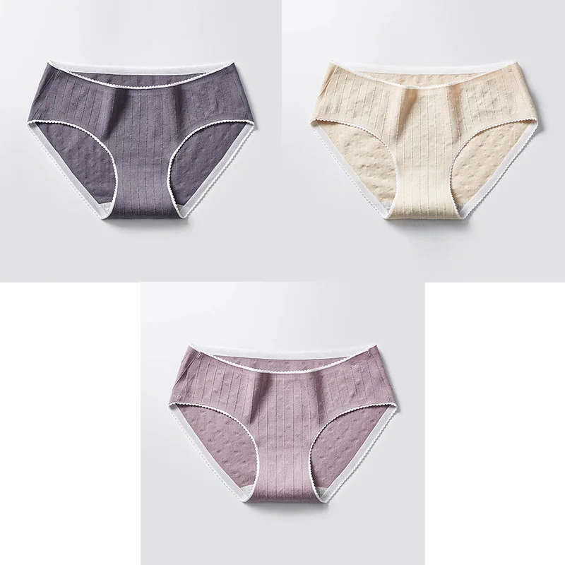 DarkGrey Nude Purple 3 Pcs Cotton Briefs Woman Panties Low Waist Breathable Antibacterial Female Panties Brand Quality New Briefs Underwear For Women - Цвет: DarkGrey Nude Purple