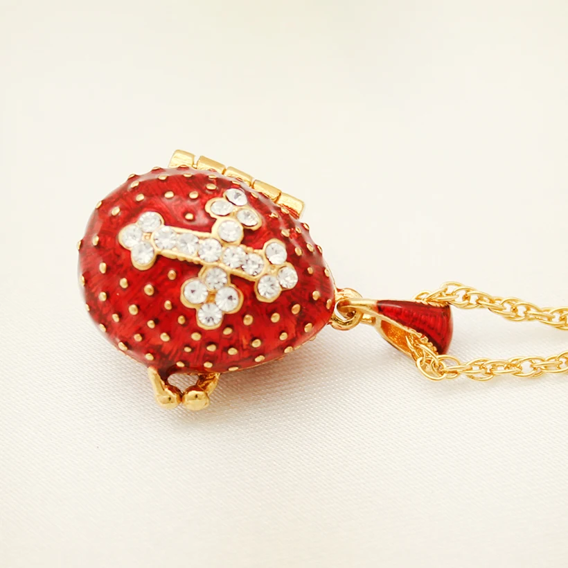 Подходит для европейской роскоши Faberge яйцо кулон Красный Кристалл крест кулон ожерелье эмаль Европа пасхальные яйца, рождественские подарки