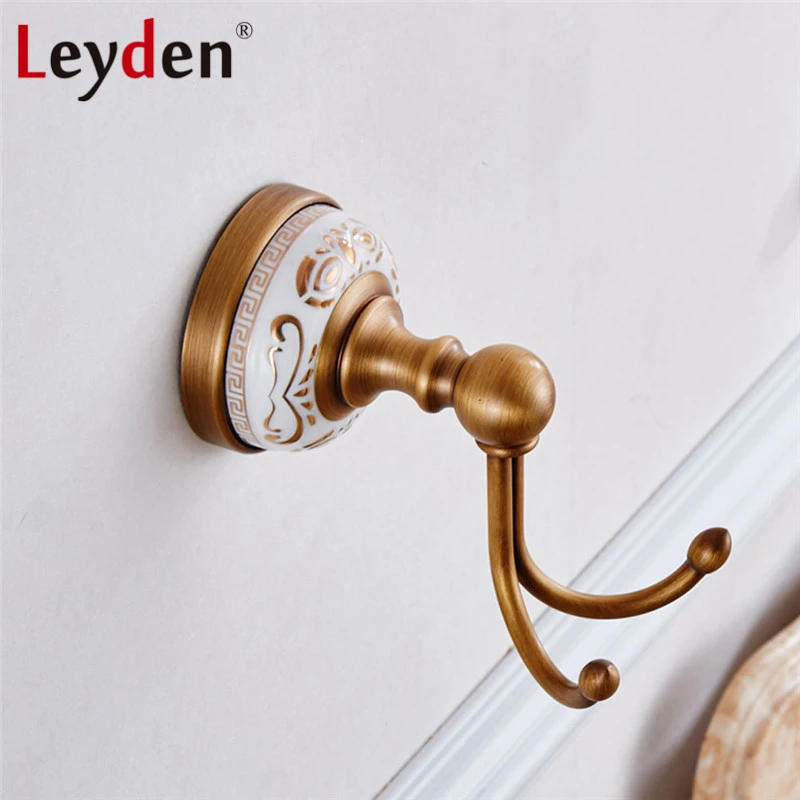 

Leyden античная латунь/ORB двойные крючки для одежды/халата золотые черные настенные аксессуары для ванной