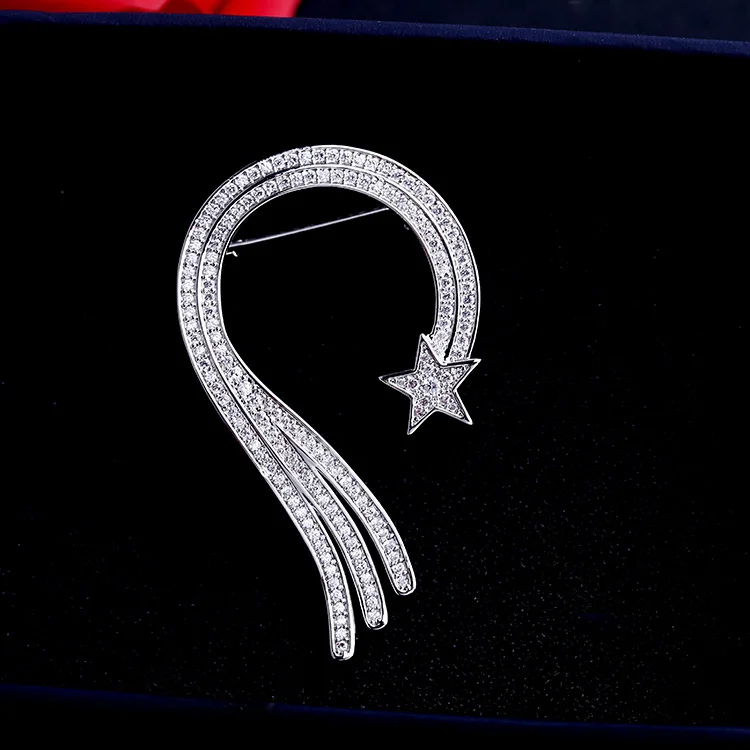 Trendy Micro Paved Cubic Zirconia Meteor slipped Comet Brooch Pin Jewelry Women Accessories | Украшения и аксессуары