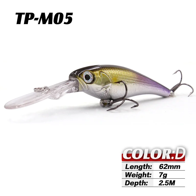 D TacklePRO M05 плавающая 1 шт. приманка для щуки гольян 7 г 62 мм все для рыбалки, приманки для соленой воды, оборудованные более сильным разъемным кольцом для басов - Цвет: D