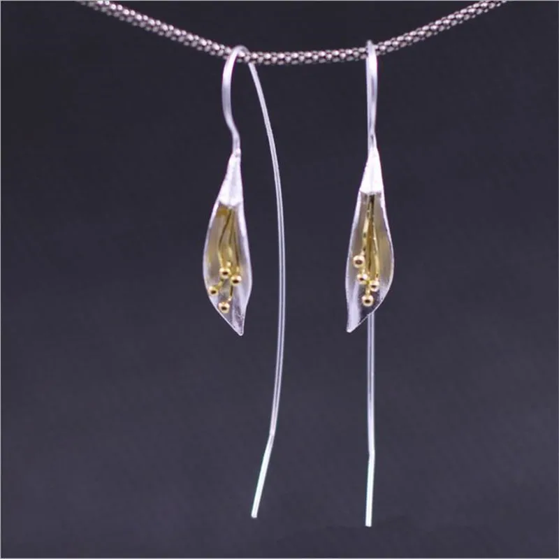 

Cute Calla Lily Drop Earrings For Women Jewelry Top Quality Silver Plated Earrings Long Hook Female Birthday Party Accessories