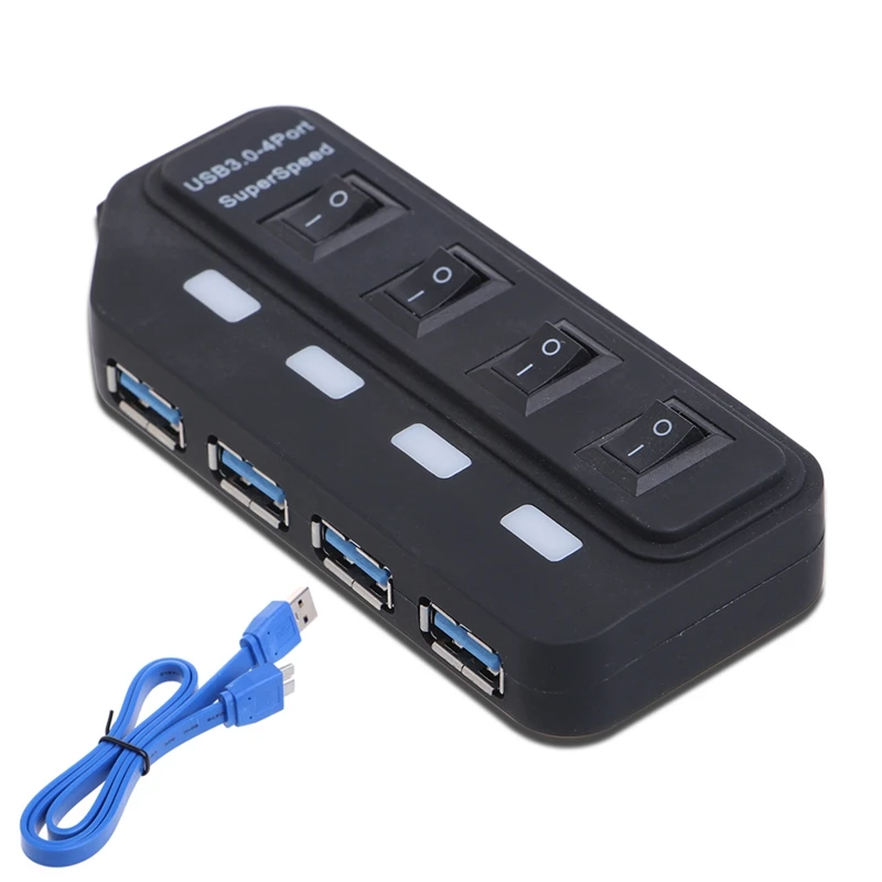 Высокая Скорость 4-Порты и разъёмы USB 3,0 концентратор с переключателем светодиодный индикатор USB разветвитель адаптер