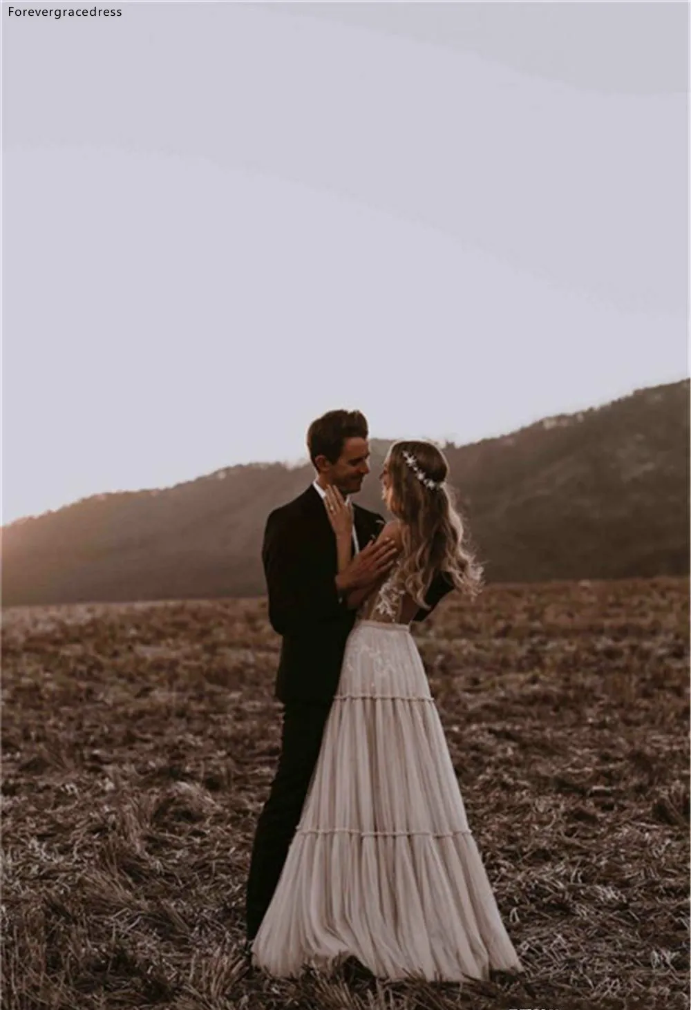 

Boho Wedding Dresses 2019 A Line Backless Lace Country Garden Formal Bride Bridal Gowns Plus Size Custom Made