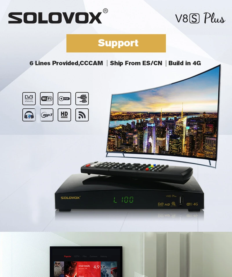 Спутниковый ТВ приемник solovox V8S плюс DVB-S2 цифровой поддержки Испания cccam линии NEWCAMD USB Wi-Fi 4 K Youtube спутниковый ресивер