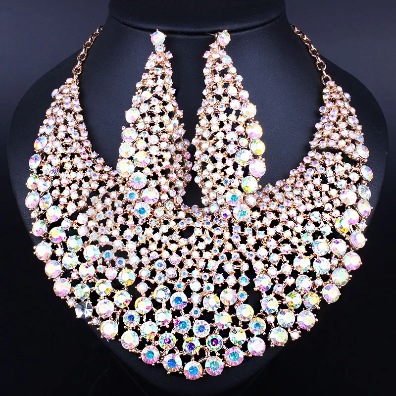Комплект из колье и серёг с кристаллами|rhinestone necklace earring sets|jewelry sets for womenafrican fashion