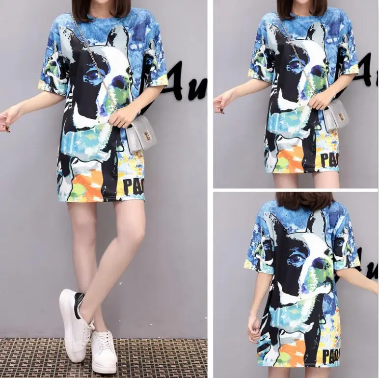 A5 Fashion Summer Oversized Loose Dress Women Plus Size O Neck Half Sleeves Printed Casual T Shirt Dress Streetwear Mini Dress - Цвет: A5