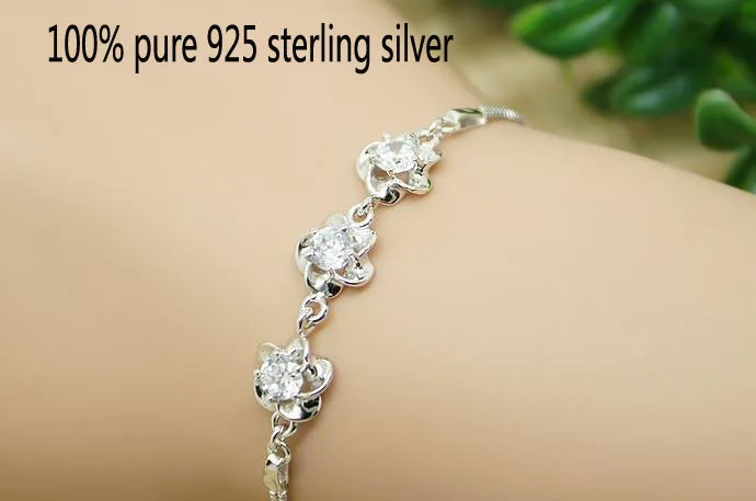 wholesale 100% pure 925 sterling silver full crystal flower bracelet fine jewelry GJ142 | Украшения и аксессуары