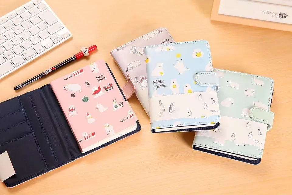 Kawaii Ноутбук милый полярный медведь кожаный журнал руки книгу блокнот A6 дневник планировщик персональный органайзер подарок канцтовары оптом libros