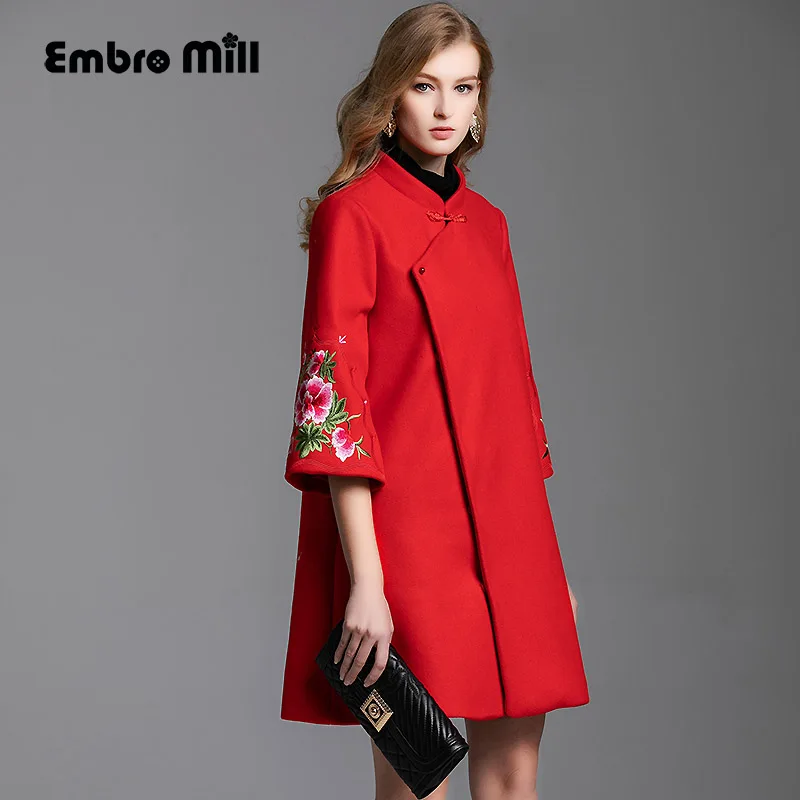 Embro Mill высококачественный зимний красный Тренч пальто для женщин винтажное