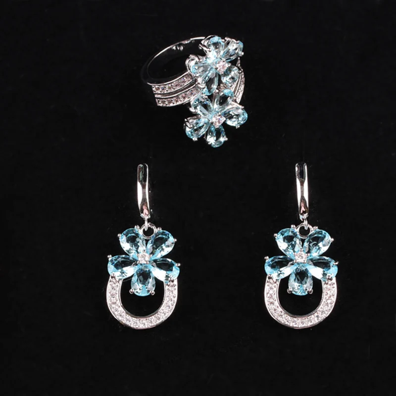 Комплект из кольца и серёг с натуральным Цирконом|flower jewelry set|jewelry setsring earrings set |